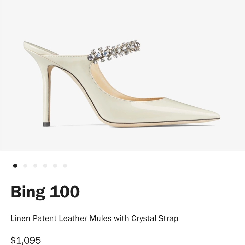 Jimmy Choo linen Patent Leather Mules with Crystal Strap
